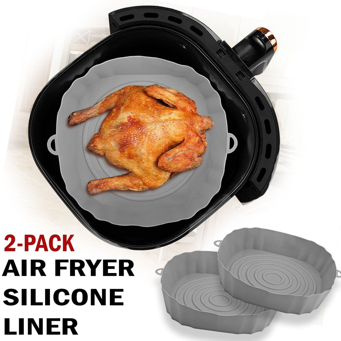 2Pcs Air Fryer Silicone Pot Baskets Liners Non-Stick Safe Oven Baking Tray Mats