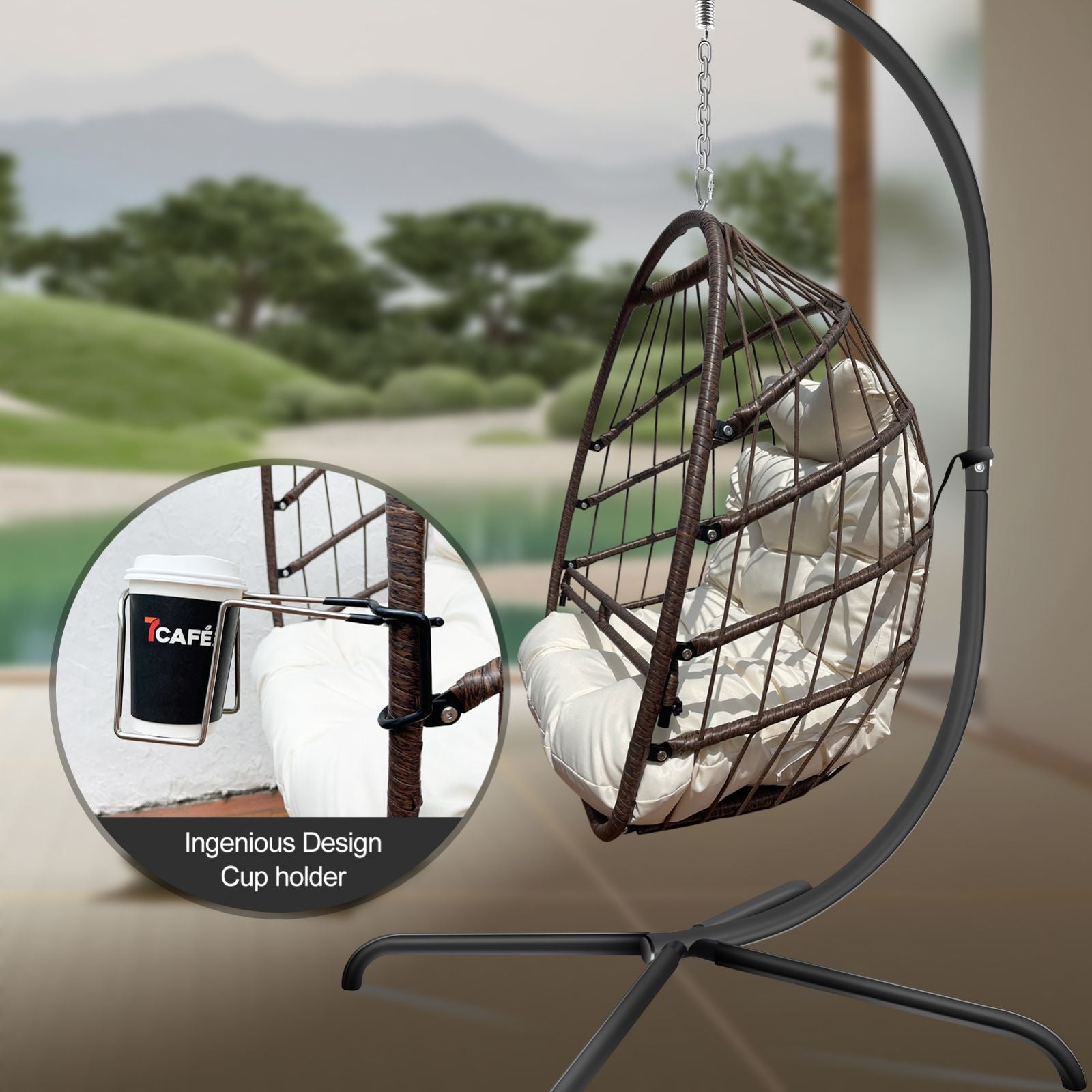 Swing Egg Chair: UV Cushion, Guardrail, Cup Holder 2