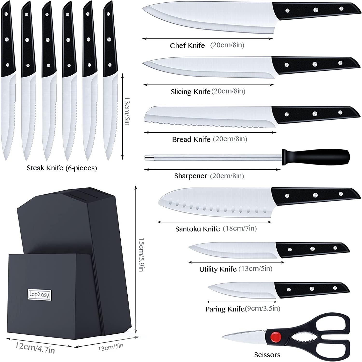 15-Piece Kitchen Knife Set with Block 2