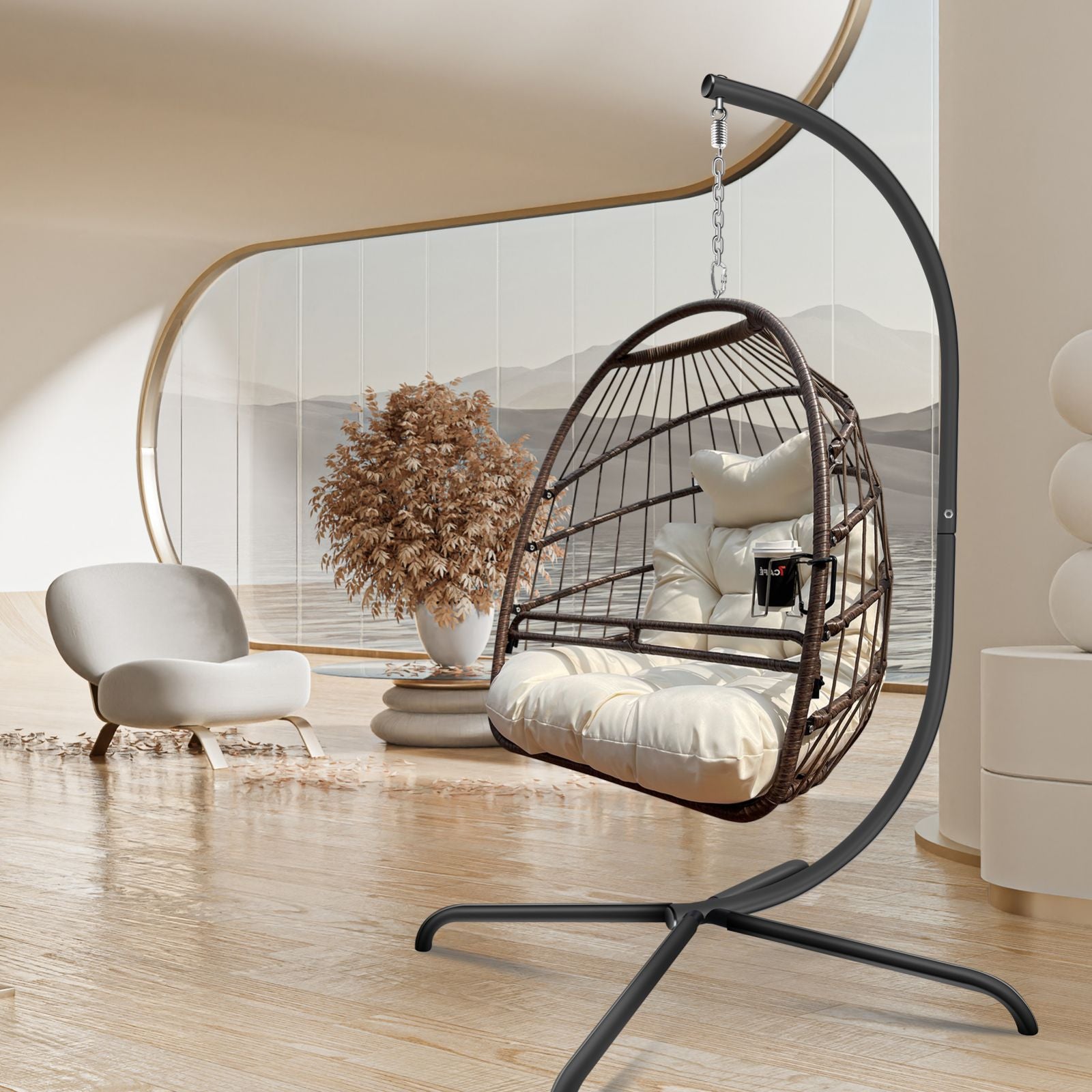 Swing Egg Chair: UV Cushion, Guardrail, Cup Holder 5