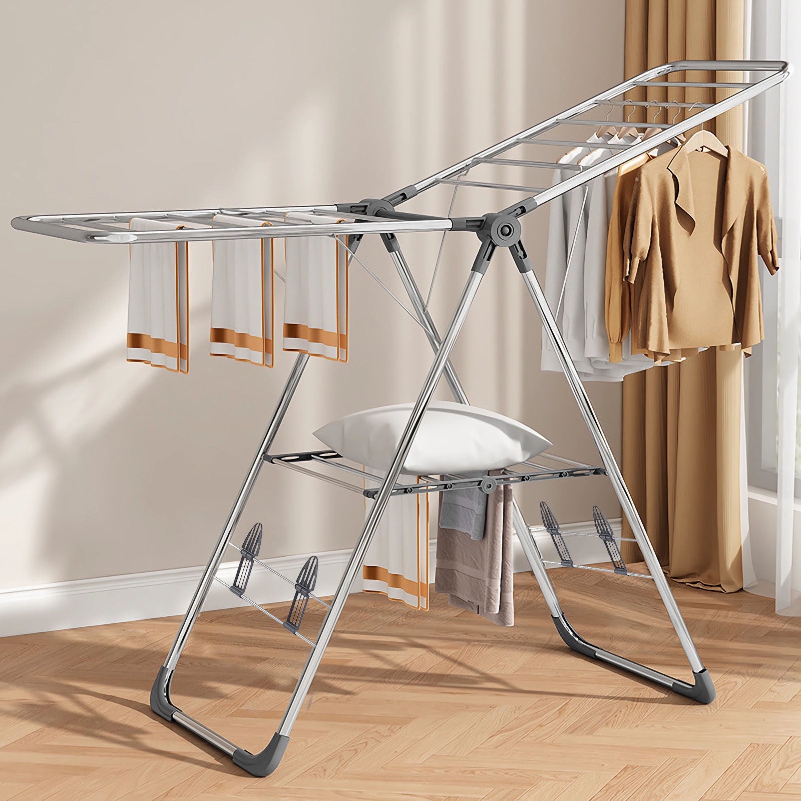 Foldable 2-Layer Stainless Clothes Drying Rack 2