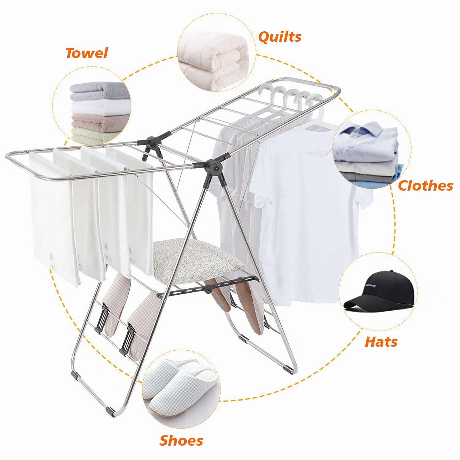 Foldable 2-Layer Stainless Clothes Drying Rack 4