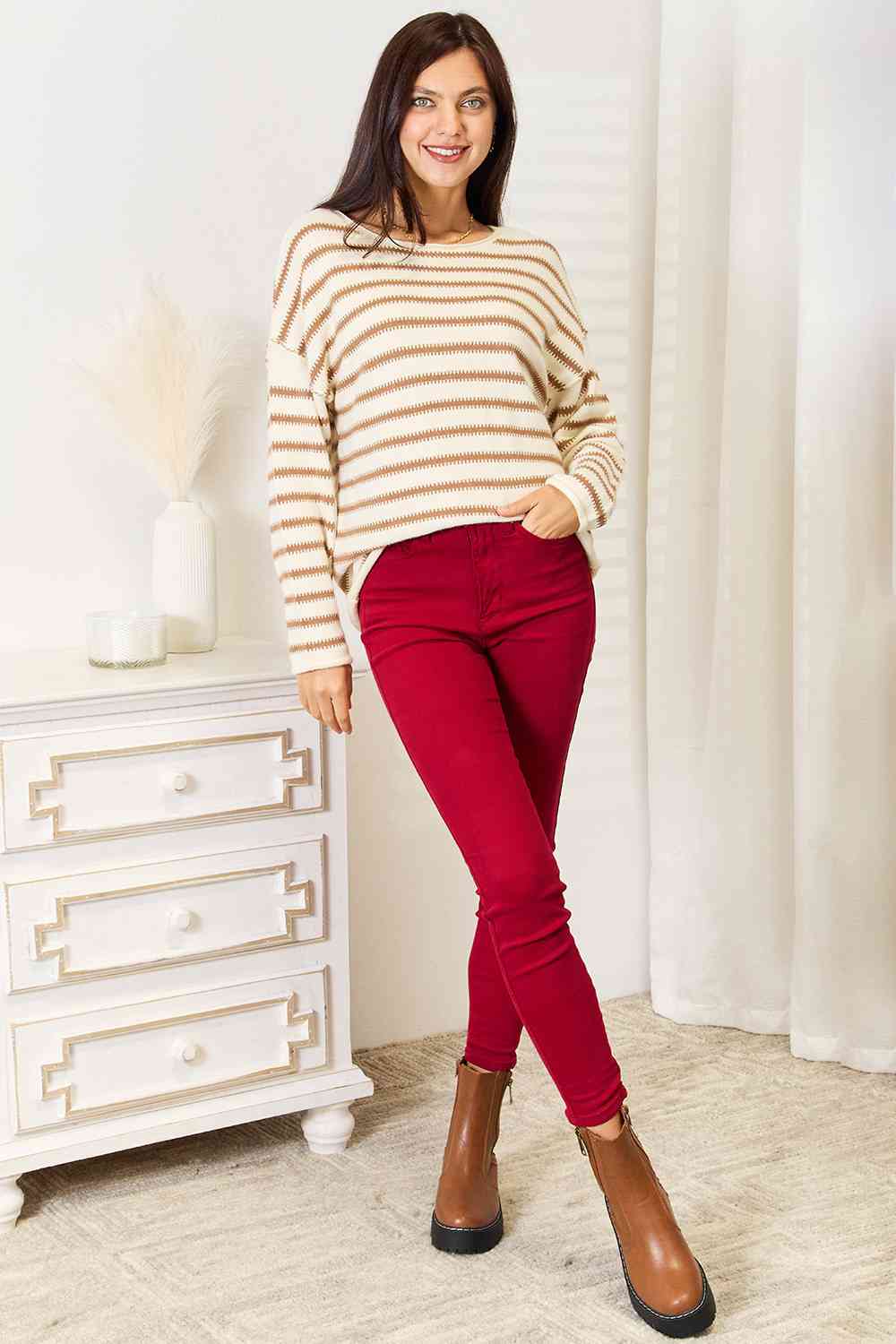 Double Take Striped Boat Neck Sweater No 4