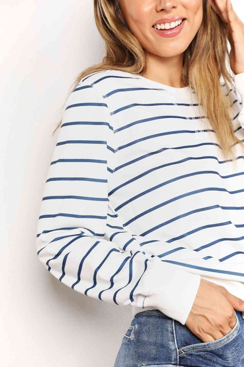 Double Take Striped Long Sleeve Round Neck Top No 6