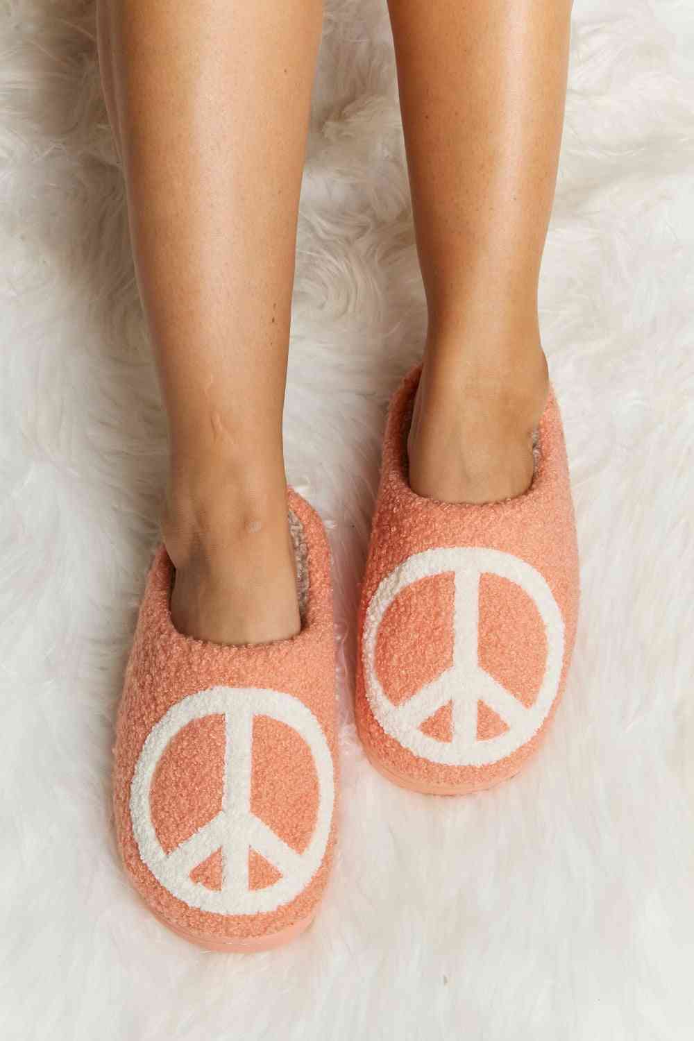 Melody Printed Plush Slide Slippers Peace and Love No 2
