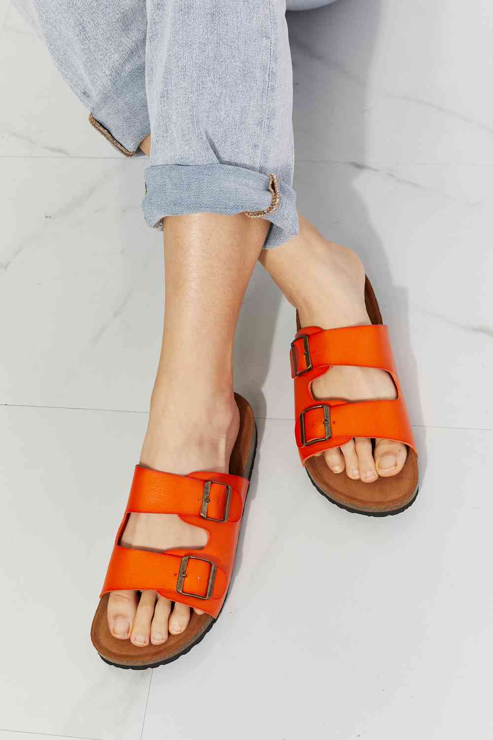 MMShoes Feeling Alive Double Banded Slide Sandals in Orange No 2