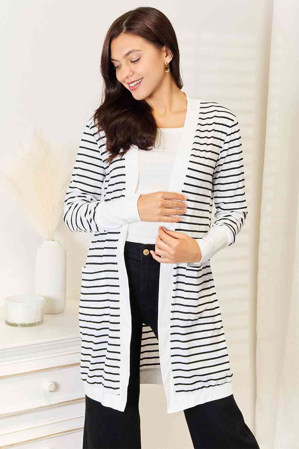 Double Take Striped Open Front Longline Cardigan No 3