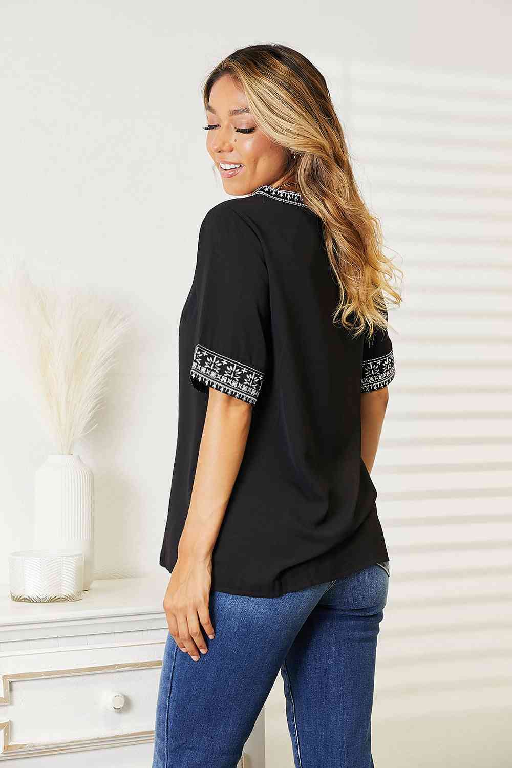 Double Take Embroidered Notched Neck Top No 2