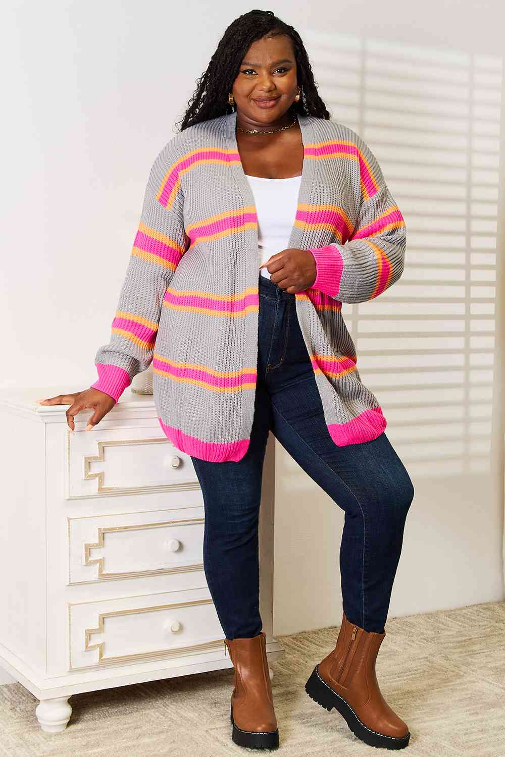 Woven Right Ribbed Long Sleeve Cardigan 10