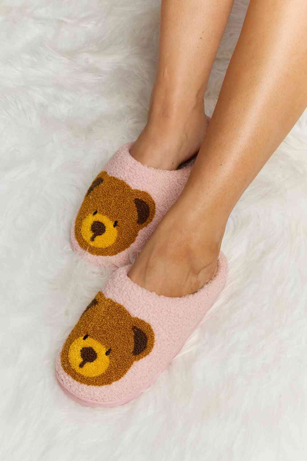 Melody Teddy Bear Print Plush Slide Slippers Pink No 2