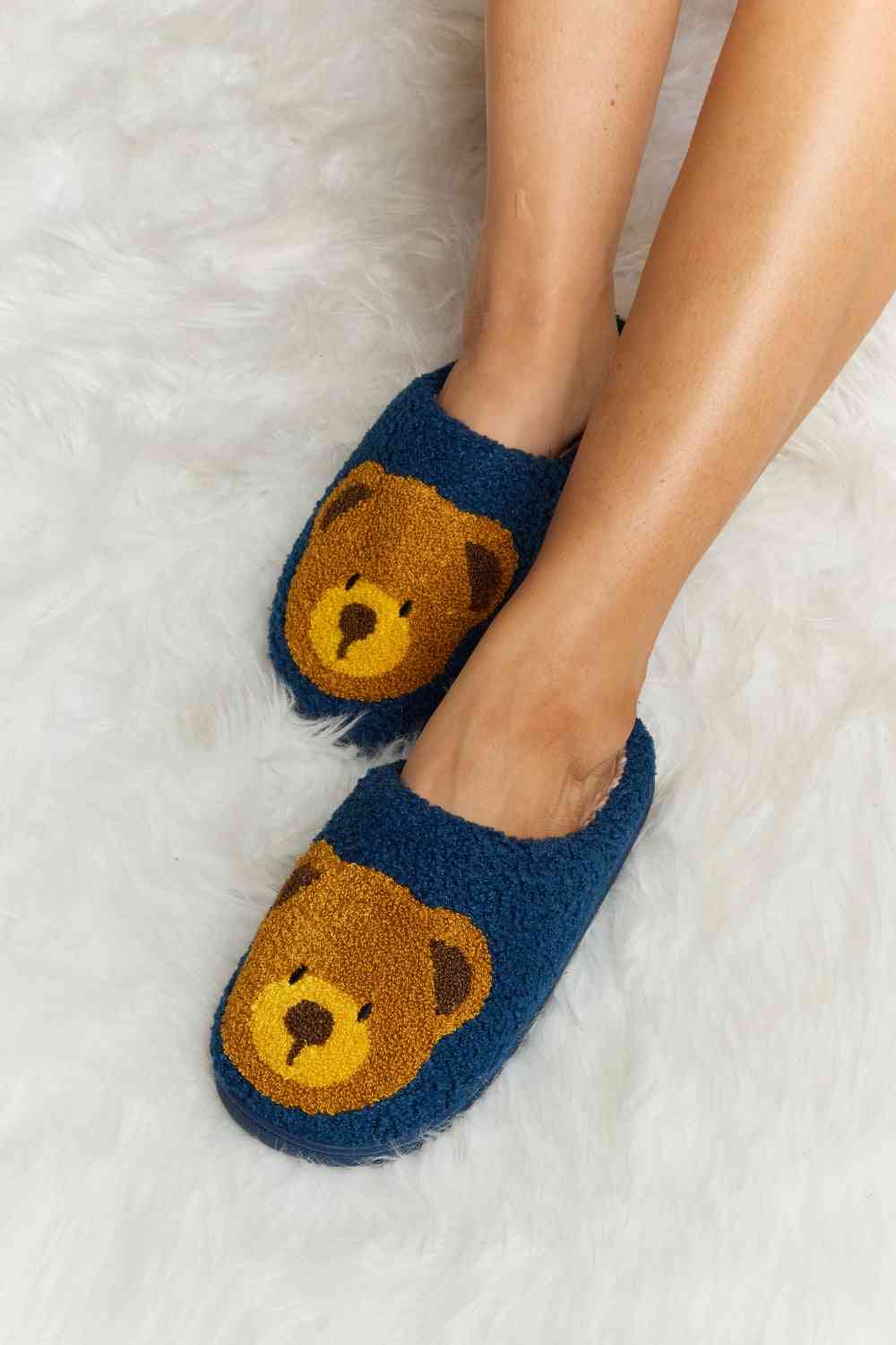 Melody Teddy Bear Print Plush Slide Slippers No 2