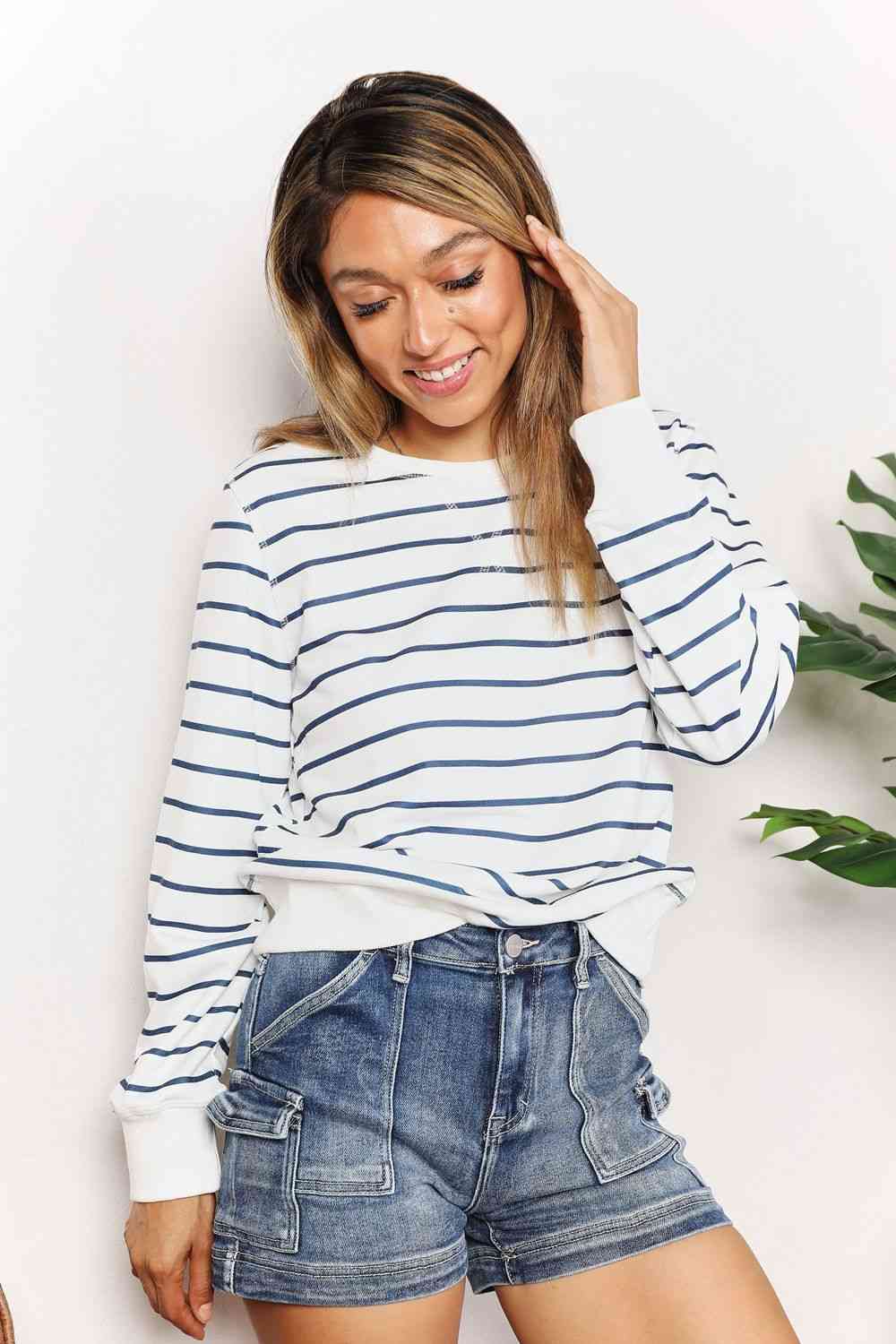Double Take Striped Long Sleeve Round Neck Top No 3