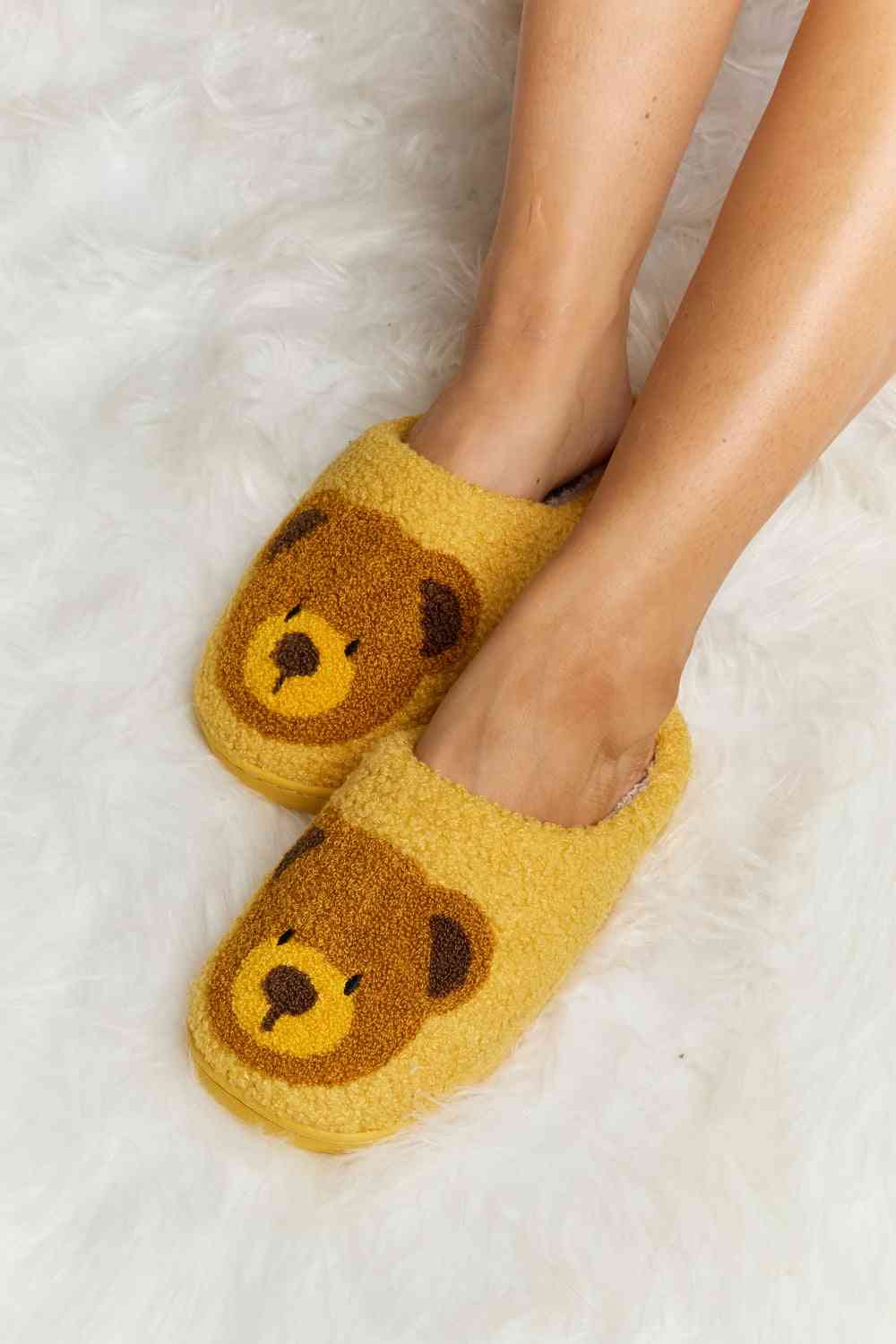 Melody Teddy Bear Print Plush Slide Slippers Yellow No 4