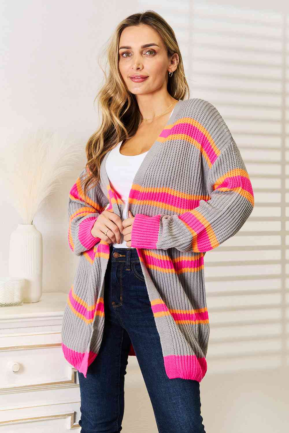 Woven Right Ribbed Long Sleeve Cardigan 3