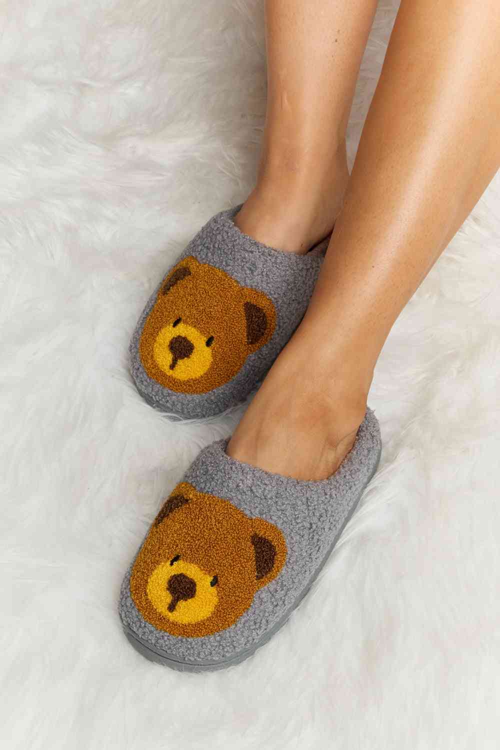 Melody Teddy Bear Print Plush Slide Slippers No 8