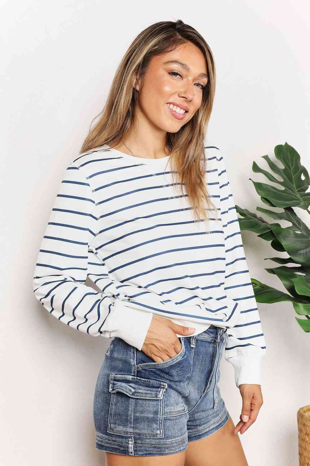 Double Take Striped Long Sleeve Round Neck Top No 4