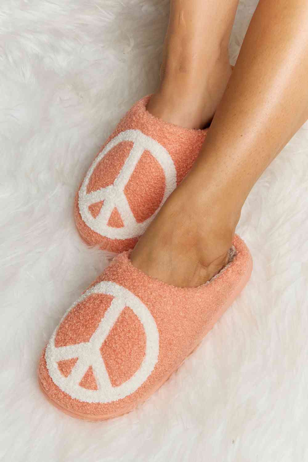 Melody Printed Plush Slide Slippers Peace and Love No 3