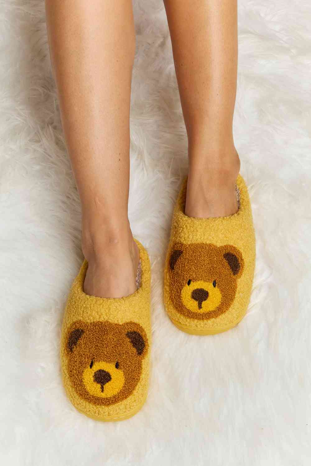 Melody Teddy Bear Print Plush Slide Slippers Yellow No 2