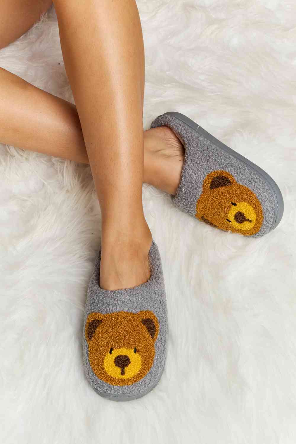 Melody Teddy Bear Print Plush Slide Slippers No 7