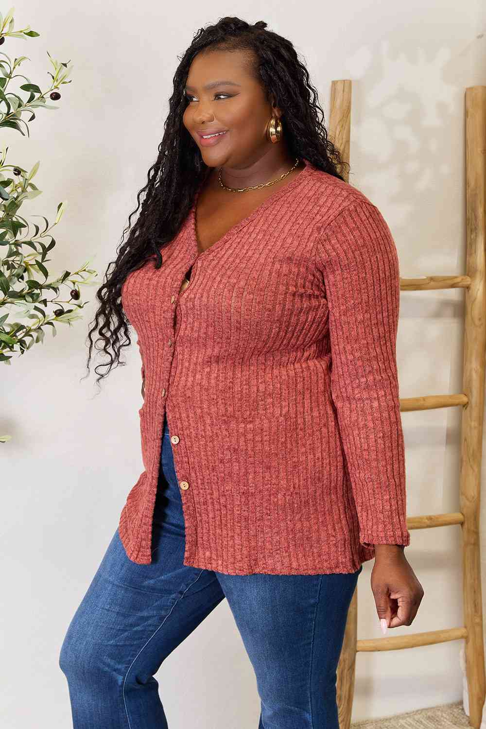Double Take Ribbed Button-Up Cardigan with Pockets 6