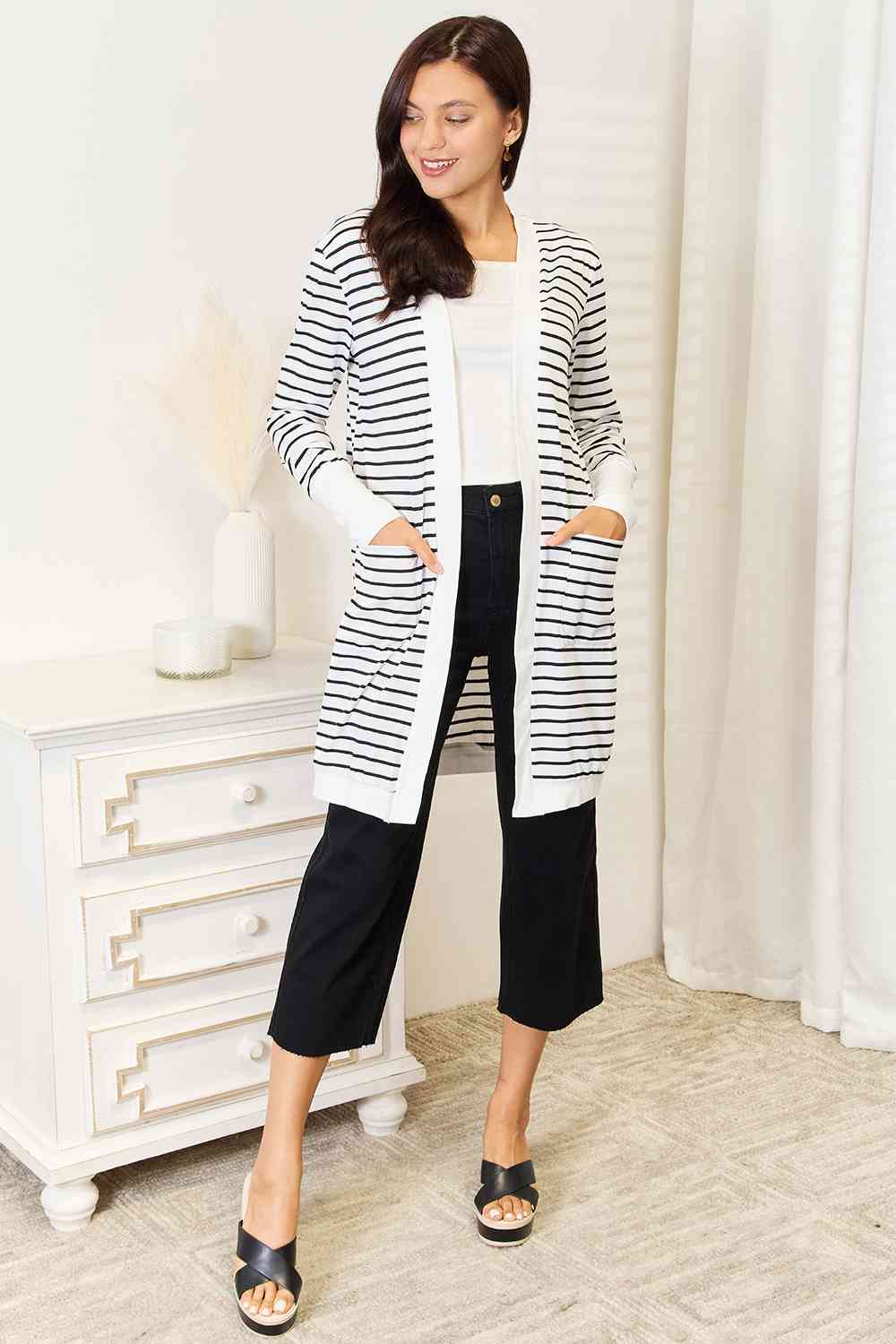 Double Take Striped Open Front Longline Cardigan No 4