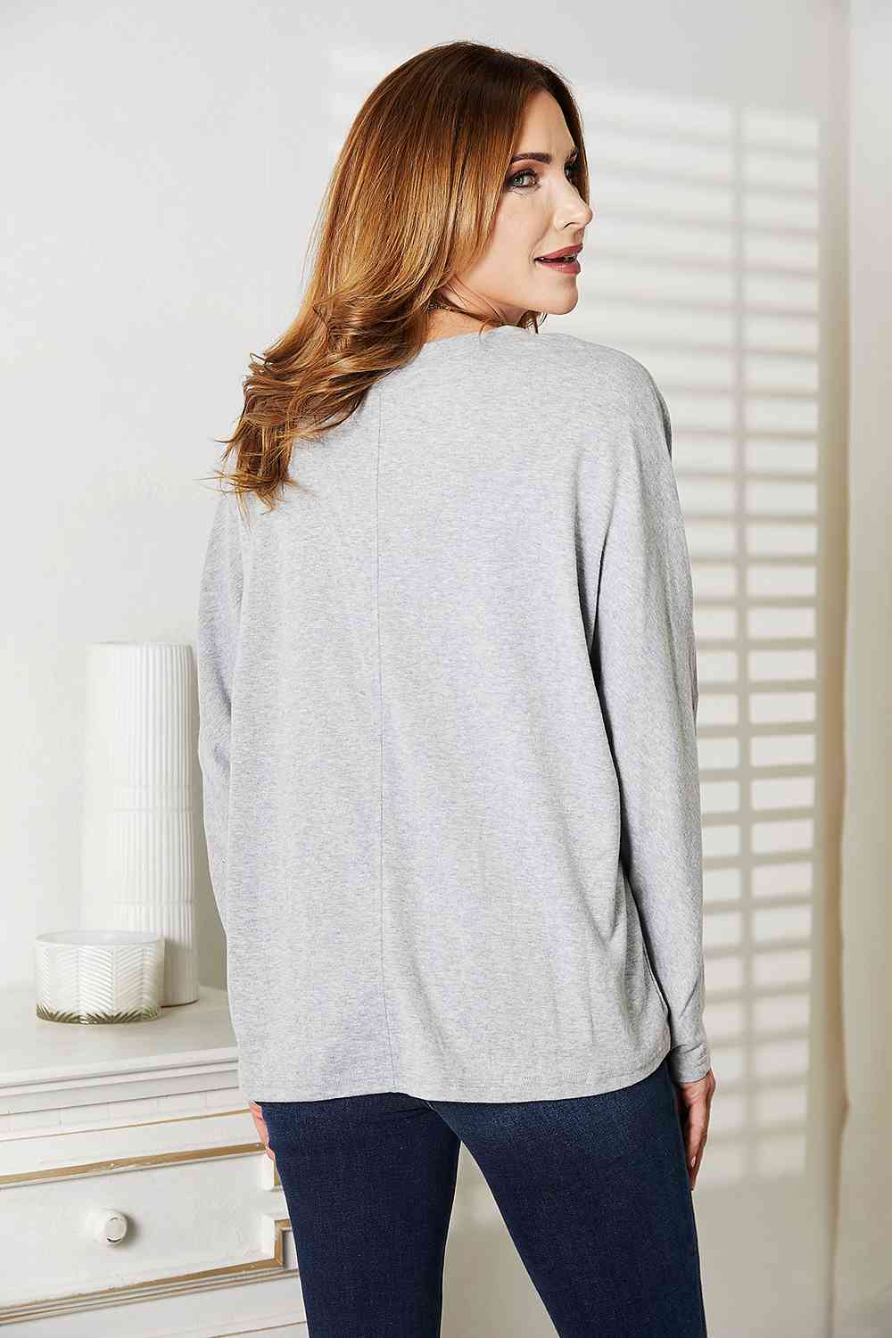 Double Take Seam Detail Round Neck Long Sleeve Top Gray No 2