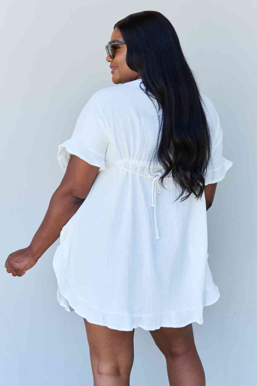 Ninexis Out Of Time Full Size Ruffle Hem Dress with Drawstring Waistband in White No 8