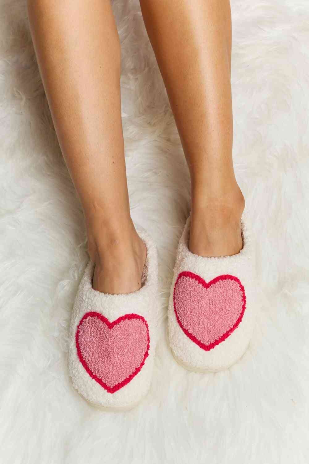 Melody Printed Plush Slide Slippers Heart