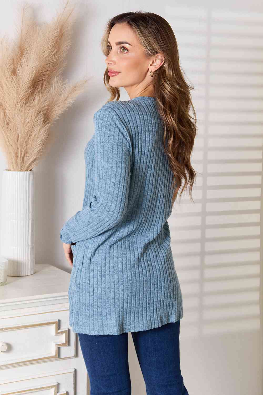 Double Take Ribbed Button-Up Cardigan with Pockets 14