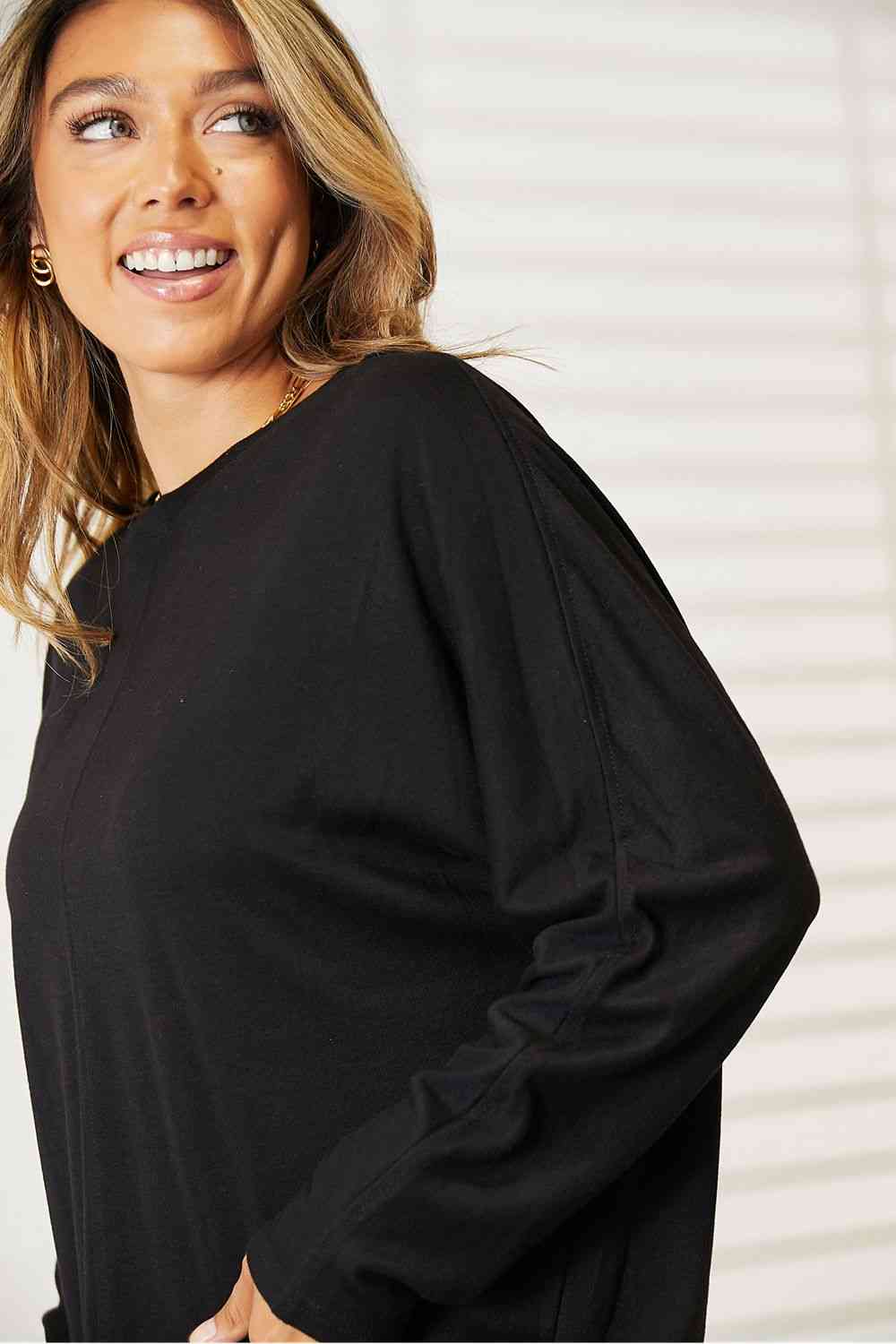 Double Take Seam Detail Round Neck Long Sleeve Top No 9