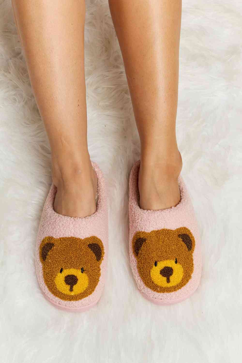 Melody Teddy Bear Print Plush Slide Slippers Pink No 3