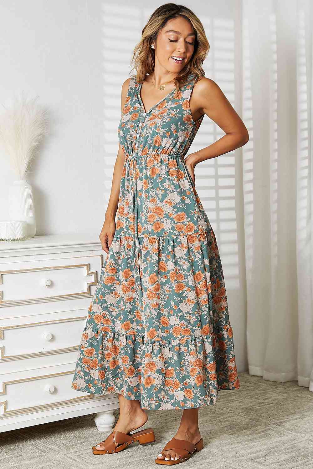 Double Take Floral V-Neck Tiered Sleeveless Dress No 3
