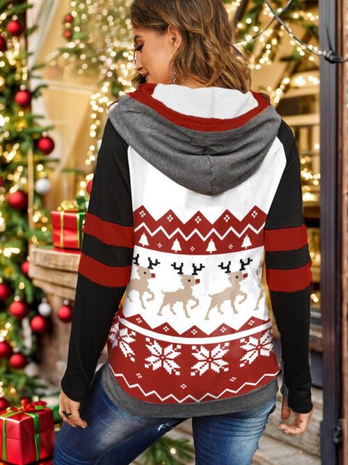 Double Take Full Size Christmas Drawstring Long Sleeve Hoodie 2